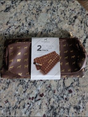 Brown Gold Dog Print Pencil Case - 2-Pack